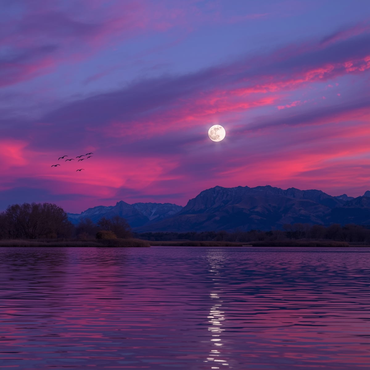 Purple sunset landscape